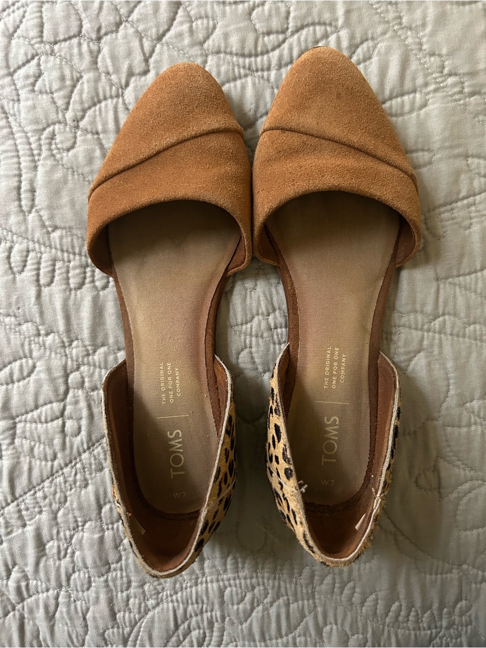 TOMS Women's Tan Suede D'Orsay Flats with Leopard Heel